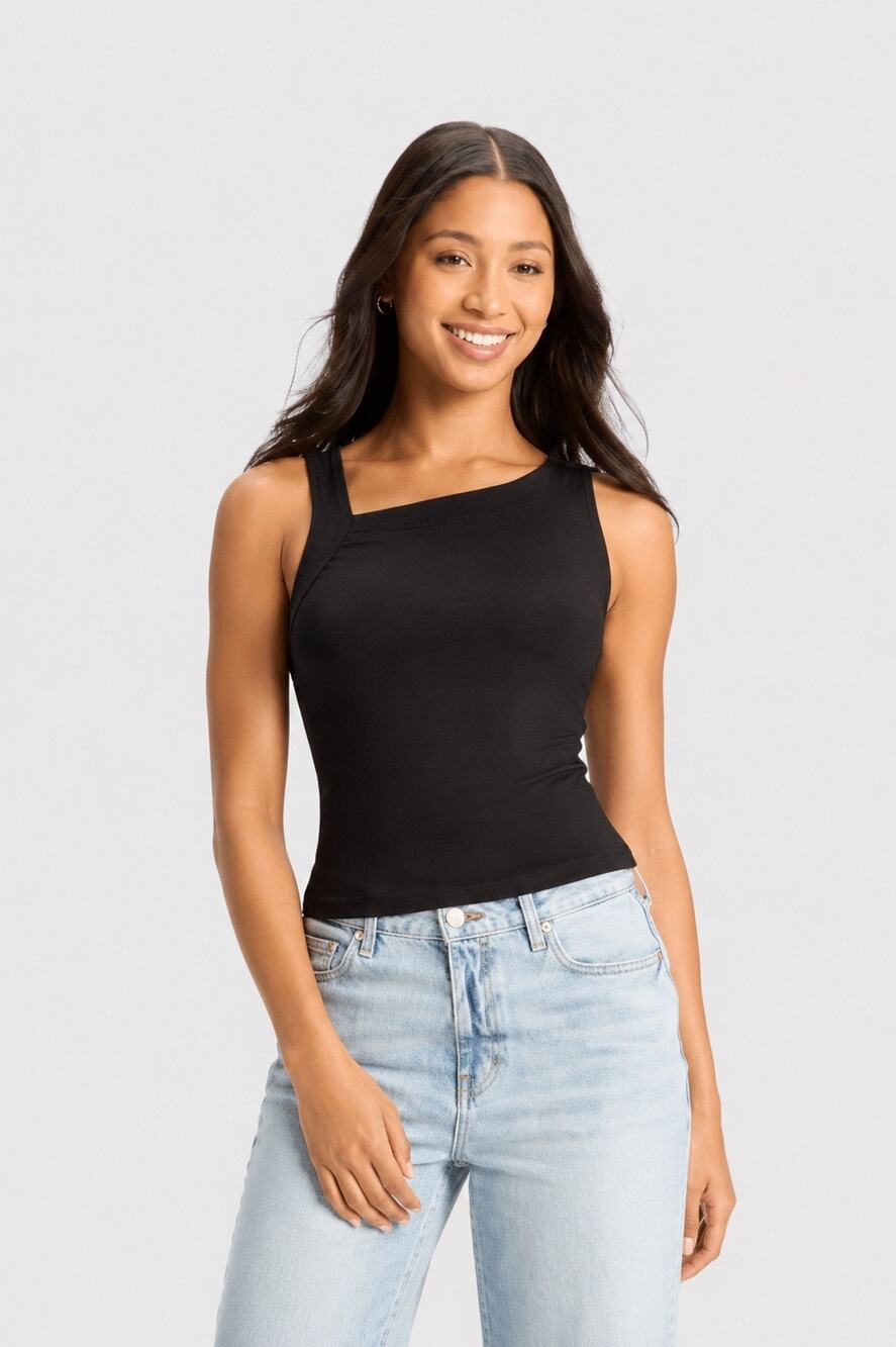 NWT Wild Fable Asymmetrical Ruched Neck Tank Top Blouse Black Size Medium